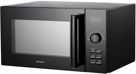 Statesman 23L 900W Digital Solo Microwave with Stainless Steel Interior, 11 Power Levels, 6 Auto-cooking Programmes, 95 Minute Timer (Black)
