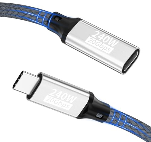 Alargador USB C Cable,1.5M 20 Gbps/240W/5K@60Hz Extensor USB C 3.2,4K@144Hz cable video tipo C macho to hembra compatible con iPhone 17/16/15/Pro/Pro Max/MacBook Pro/iPad Pro,Portátil,Monitor