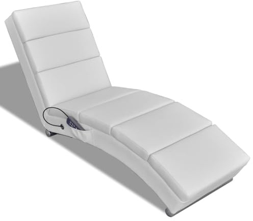 Massage-schäslong vitt konstläder med 5 massagelägen, 8 massagepunkter, värmefunktion, ergonomisk, elektriskt justerbar, med fjärrkontroll för vardagsrum och kontor
