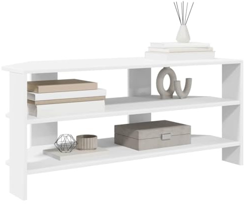 Goldonion Mobile TV Angolare Bianco 102x40,5x45cm Legno Multistrato | 2 Scaffali, Finitura Opaca, Facile Pulizia, Assemblaggio Semplice