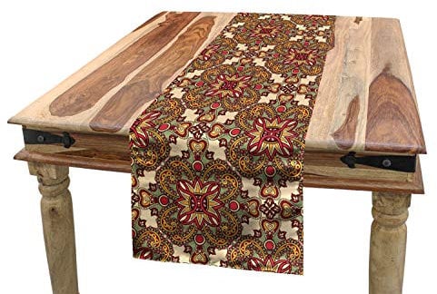 ABAKUHAUS Mandala Tischläufer, Flora Blätter, Esszimmer Küche Rechteckiger Dekorativer Tischläufer, 40 x 180 cm, Orange