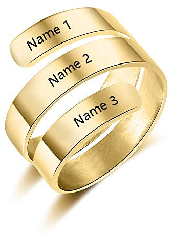 Lam Hub Fong Anelli donna regolabili personalizzati 3 Nome Anello in acciaio inossidabile inciso con anelli di fidanzamento incisi semplici anelli per ragazze (Oro)