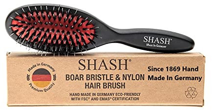 SHASH Seit 1869 Handgefertigt in Deutschland Nylon-Bürste mit Wildschweinborsten | für Normales bis Dickes Haar - Entwirrt Sanft, Kein Ziehen oder Spliss - Verbessert Haar Textur