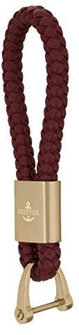 Skipper Schlüsselanhänger mit D-Schäkel aus Leder Imitat geflochten Schlüsselbund Schlüsselband Keychain Geschenk für Frau Mann Freund Auto Fahrrad Motorrad Boot 41 Gold 8257 - Dunkelrot