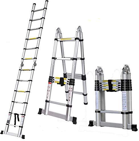 Teleskopleiter 3.8m (1.9m+1.9m) Klappleiter Stehleiter Rutschfester Mehrzweckleiter Leiter Platzsparend Leicht Zu Tragen, Maximale Belastbarkeit 150kg