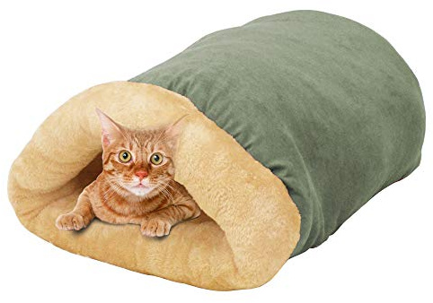 GOOPAWS 4 in 1 Self Warming Burrow Cat Bed, Pet Hideway Sleeping Cuddle Cave (Sage Green)