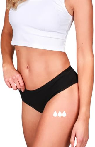 Taynie Classic Periodenunterwäsche - auslaufsichere Periodenwäsche - Menstruationsunterwäsche - ersetzt 2 Tampons, Periodenslip Tragedauer bis 12 Std., 60° waschbar (38, Schwarz)