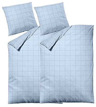 Dormisette 2er Pack Bettwäscheset Linon Bettwäsche Baumwolle Karo ca. 135x200/80x80 cm (türkis)