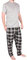 Mens Pyjamas Set Trousers Woven Check Lounge Pants Short Sleeve T Shirts Top (L, Grey - PjamaSet-21)