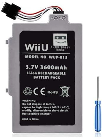 SuperSmashMedia® - 3600 mAh Replacement Battery Compatible With Nintendo Wii U GamePad Controller AC1748 AC1612 Internal Console Battery Pack Kit