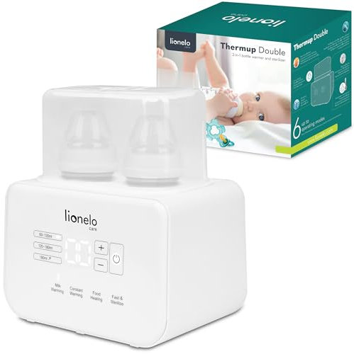 LIONELO THERMUP Doppel-Flaschenwärmer, 2 Flaschen gleichzeitig, erhitzen Erhitzen der Milch in 3-5 Minuten, 6 Arbeitsmodi, Funktion Sterilisator und Defrost, Ruhige Arbeit, Sicher zu benutzen