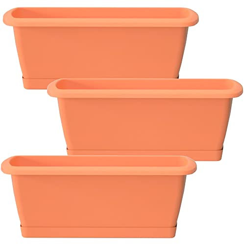 3x Jardinera Respana con soporte de plastico en color terracota 78,6 (largo) x 18,4 (ancho) x 14,5 (alto) cm