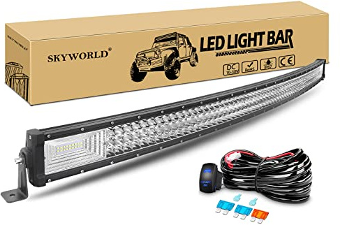 SKYWORLD Gebogen LED Arbeitsscheinwerfer Bar, 50 Zoll 127cm 648W Zusatzscheinwerfer Led Lichtleiste Offroad Lampe mit 12V Rocker kabelbaum kit für Auto SUV ATV UTV LKW 4x4 Nebelscheinwerfer