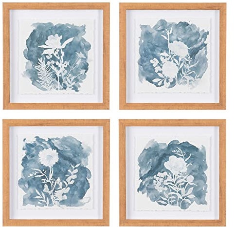 LOLAhome Set de 4 Cuadros lámina de Flores con Cristal de 30x30 cm