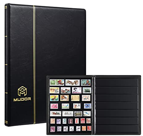MUDOR Album de collection de timbres, 7 rangées, livre de timbres pour collectionneurs, 10 feuilles, noir