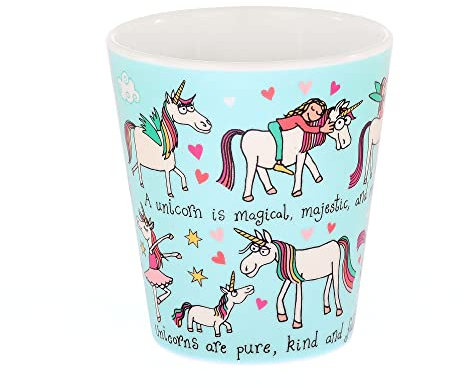 Tyrrell Katz Kids Unicorns Printed Beaker in Blue - Dishwasher Safe Children’s Drinking Cup Everyday Melamine Tableware - 8 x 7 cm