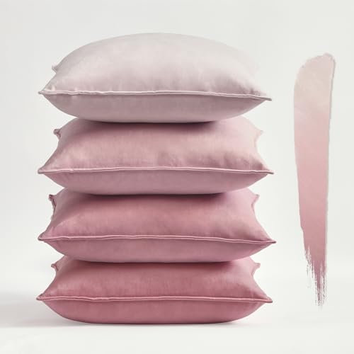 Topfinel Kissenbezug rosa 30x30 4er Set Samt Farbverlauf Kissenbezüge Kissenhülle sofakissen dekokissen Zierkissen Bezug deko für Sofa Schlafzimmer Wohnzimmer Balkon weich