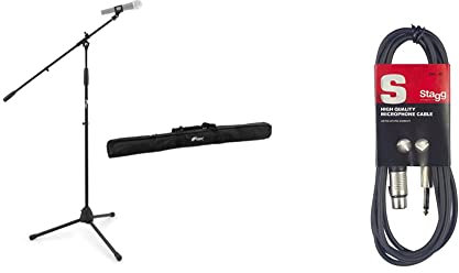 TIGER MCA34-BK Boom Microphone Stand with Tripod Base and Bag Black & Stagg SMC6 6 metre standard microphone cable