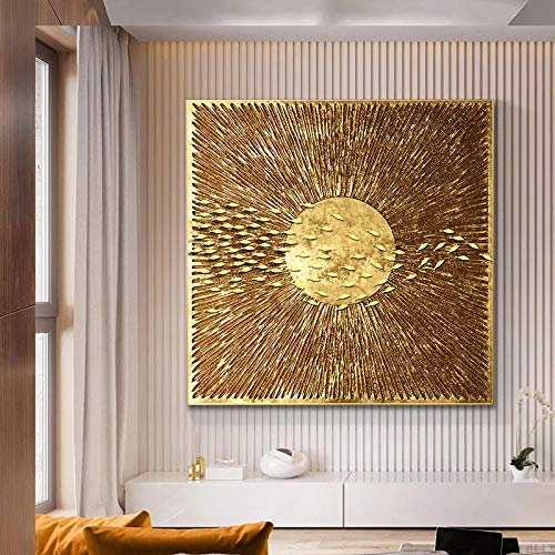Abstrakte goldene Fische auf Leinwand, Gemälde, Poster und Drucke, moderne Wandkunst, Bilder für Wohnzimmer, minimalistische Wohnkultur, 90 x 90 cm, rahmenlos