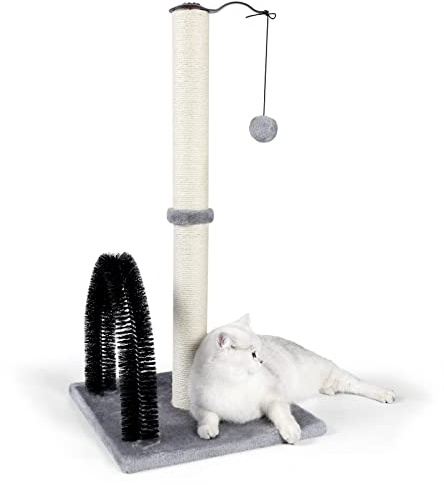 ANWA Hoher Katzenkratzbaum mit Bogen Selbstpfleger Massagegerät, 81,3 cm Kratzbaum für Indoor-Katzen von Kätzchen bis Erwachsene, stabiler Sisal-Katzenbaum mit extra interaktivem baumelnden Plüschtier