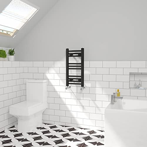 NRG Straight Central Heating Towel Rail Bathroom Heated Rad Radiators Ladder Warmer - Black 600×300mm