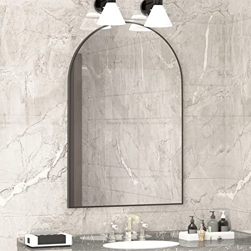 CASSILANDO Gewölbter Wandspiegel, 50 x 75 cm Schwarz Gewölbter Badezimmerspiegel, Großer Schminkspiegel mit Metallrahmen, gewölbter Wandspiegel für Eingangsbereich, Kamin, Schlafzimmer (Schwarz)