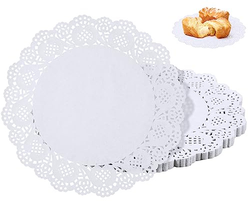 100 Pieces Paper Doilies, 12 Inch Doilies for Food, Disposable Lace Paper Doilies for Tables, Round Paper Placemats Bulk for Cakes Desserts Crafts (White)