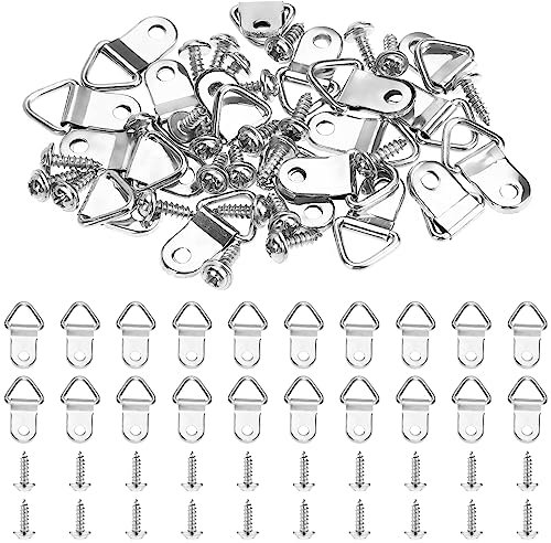 Thinp 20 juegos de anillos en D para colgar cuadros, ganchos para colgar cuadros, ganchos de metal con anillo en D, ganchos de lona con tornillos para colgar marcos de fotos, decoración del hogar