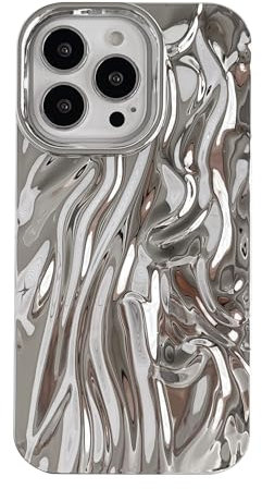 Caseative iPhone 13 Pro Hülle, plissiert, Wasserwellen, Chrom, Wellenmuster, Silber, weich, kompatibel, unterstützt kabelloses Laden