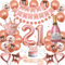WKxinxuan 21st Birthday Decorations for Her, Rose Gold Theme Party Pack with Banner, Cake Topper, Sash, 33 Balloons