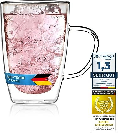 Doppelwandige Kaffeetasse Thermo-Gläser Set 400ml für Espresso Cappuccino, Teegläser Kaffeegläser Latte Macchiato Tassen, Schwebeeffekt mit Henkel (1 Stück)