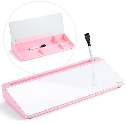 Varhomax Glas-Schreibtisch-Whiteboard mit Aufbewahrung, Schreibtisch-Buddy für To-do-Liste, Notizmöglichkeit für Schreibtisch, trocken abwischbar, Whiteboard, Tastaturständer für Zuhause, Büro und