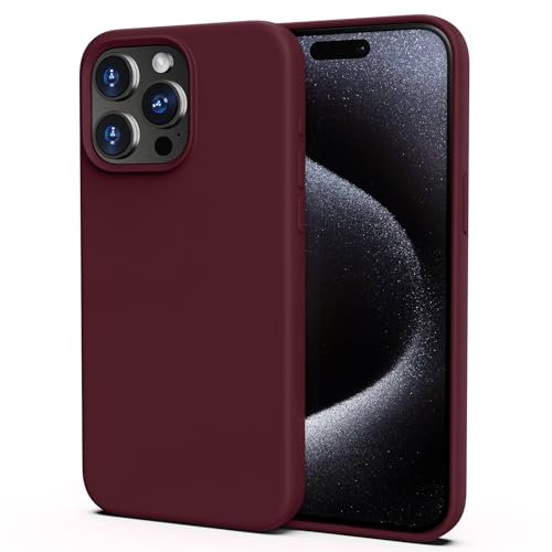 TIIXXA Silicone Case for iPhone 15 Pro Max Case,Soft Ultra Slim Protective Shockproof Liquid Silicone Phone Case, Anti-Scratch Microfiber Lining, 6.7 Burgundy
