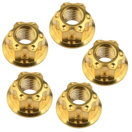 5 Stück Titan-Sechskantflanschmuttern Ti M6 M8 M10 M12 M14 M16 Mutter für Motorrad-Fahrrad-Bremszubehör, Gold, M14 1,5mm
