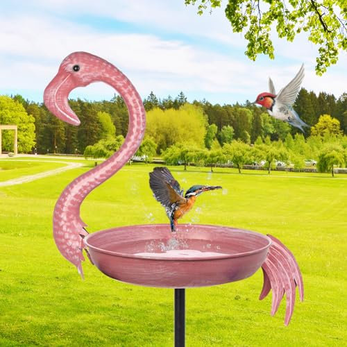 giole Vogeltränke mit Flamingo-Motiv, 30,5 cm, Metall, für den Außenbereich