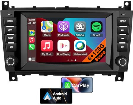 Estéreo de Coche Android 13 para Mercedes Benz Clase C W203, Pantalla Táctil de 8 Pulgadas, Soporta Navegación, Carplay, Coche Android, Bluetooth, WiFi (8core 6GB+128GB)
