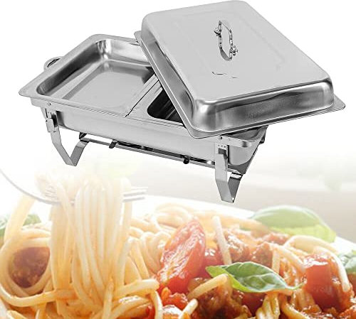 7.5L Doppel Grid Edelstahl Speisen WäRmer Chafing Dish Warm Halte BehäLter Buffet GeräT Catering WäRme Speise Set Speisenwä EinsäTze Speisenw Bankett Mit Klappbar Rahmen Und Deckel Silber