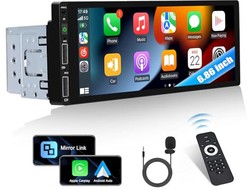 CAMECHO Autoradio 1 Din CarPlay mit 6.9 Zoll Bildschirm Android Auto Radio Touch Display mit Bluetooth Freisprecheinrichtung Mirror Link FM Radio 3 USB Ports SWC Externes Mikrofon