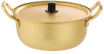 YOtat Korean Ramen Noodle Pot Stainless Steel Ramyun Cooker with Double Handle and Lid Soup Stew Pot Stockpot Instant Cooking Bowl for Home Restaurant Golden (Gold 18cm)