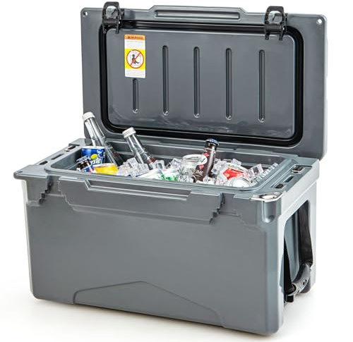 COSTWAY Glacière Isotherme Portable 28 L avec Bouchon de Vidange et Porte-gobelets, Glacière Rigide Étanche Rétention de Glace de 5 à 7 Jours pour Camping Pique-Nique Pêche (Gris)