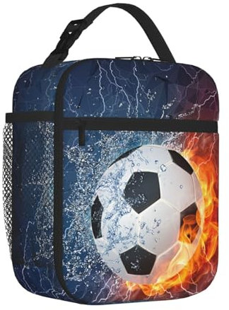 Miyeiw Football Lunch Bag Personalised Sports-Themed Soccer Lunch Box with Name for Kids Teens Boys Girls, Custom Insulated Leakproof Waterproof Reusable Meal Bags Portable Cooler Tote Bag