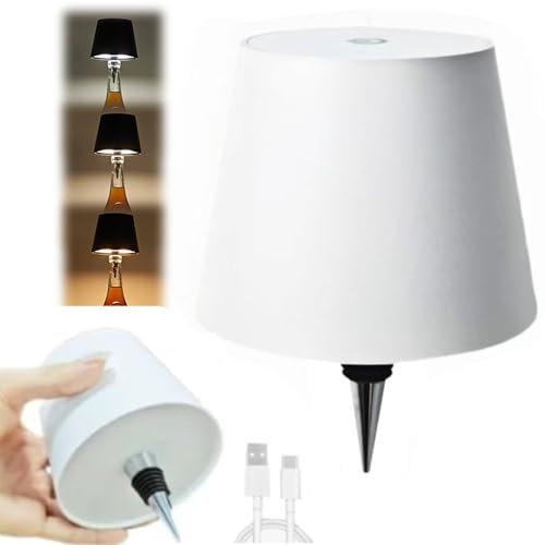 wioilyoy Wireless Bottle Light, 2024 New LED Wine Bottle Light Rechargeable Bottle Light, 3 Color Stepless Dimmable Wine Bottle Light for Bedroom, Dining Room and Bar（White）