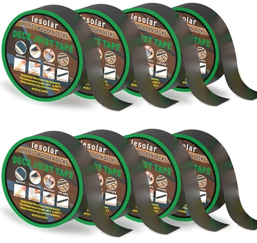 lesolar Deck Joist Tape, 8 Rolls Butyl Waterproof Joist Tape 5cm *15.2m,Timber Flashing Tape for Decking, Repairing Seal Protect Deck Joists,Decking Tape for Outdoor Use (B-8Pcs)