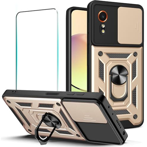 KEKBOXQ Cover per Samsung Galaxy Xcover 7 5G, Custodia per xcover 7 Cerchietti Fotocamera, [Protezione Antiurto di Grado Militare], 360° Anello Rotante.Samsung Galaxy x cover 7 Case Oro