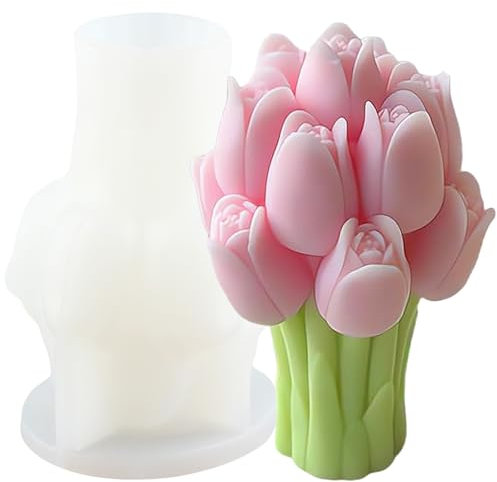 XIAOSHUI Stampo per candele in silicone per bouquet di tulipani, tulipano, bouquet di tulipani, stampi per candele, fiori di tulipano, resina epossidica, per realizzare candele, decorazioni per la