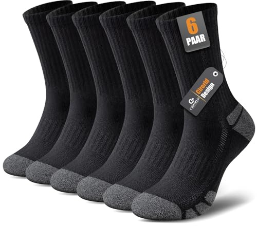 Cirorld Socken Herren Damen, 6 Paar Baumwolle Arbeitssocken mit Gepolstert | 80% Baumwolle Tennissocken, atmungsaktiv und weich, Sportsocken für Arbeit, Wandern und Trekking