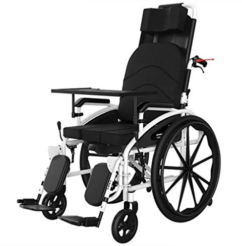EPOTRDCV Rollstuhl mit hoher Rückenlehne, zusammenklappbar, selbstfahrend, aus Stahl, mit Essbrett und Abnehmbarer Toilette, luftloser Reifen, manueller Scooter für Behinderte/Ält