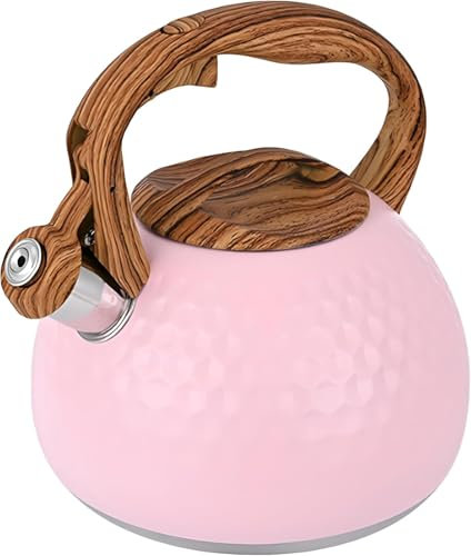 Tea Kettle, 3 Quart Food Grade Stainless Steel Water Kettles for Stove Top,Teapot with Anti-hot Ergonomic Handle,Suitable for All Heat Sources,Loud Whistle for Tea, Coffee, Milk (Pink)