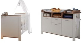 M Möbel-Direkt Deutschlands schnelle Möbel Babyzimmer Adele in Weiß und Asteiche – Komplett-Kinderzimmer Made in Germany - Verschiedene Set Varianten wählbar (2 teilig)