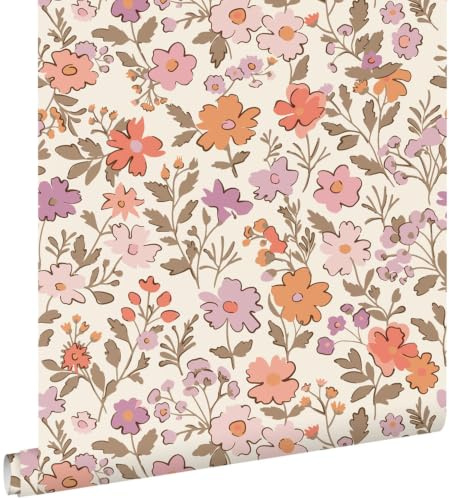 Esta Home Tapete Blumen Lila und Orange 53 cm x 10.05 m